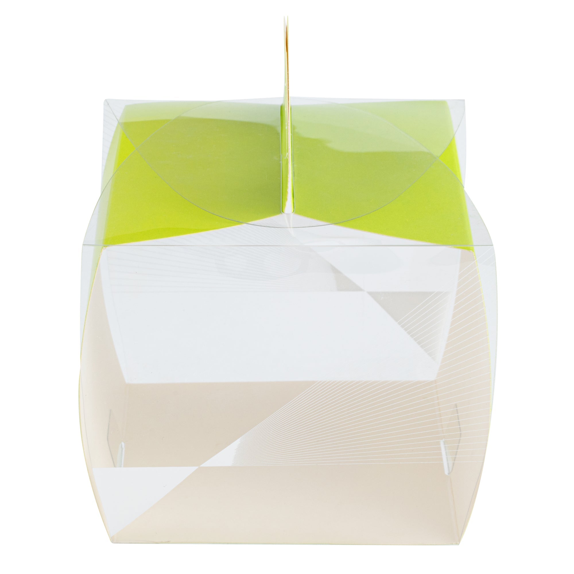 Sweet Vision Square Clear Plastic Cupcake Box - with Handle, Yellow Paper Wrap, Geometric Line Accent - 4" x 4" x 4 1/4" - 100 count box