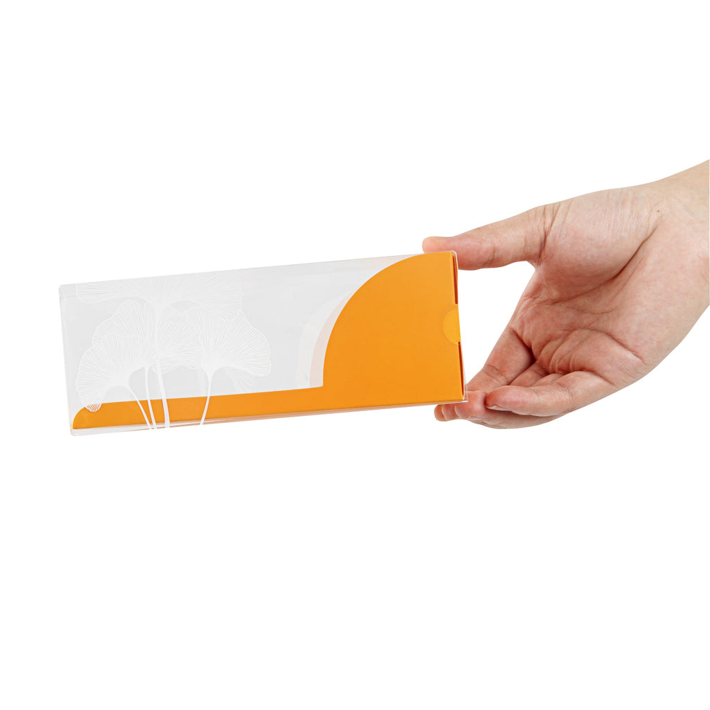Sweet Vision Rectangle Clear Plastic Eclair Box - Orange Paper Sleeve, Leaf Accent - 7" x 2 1/2" x 2 1/2" - 100 count box