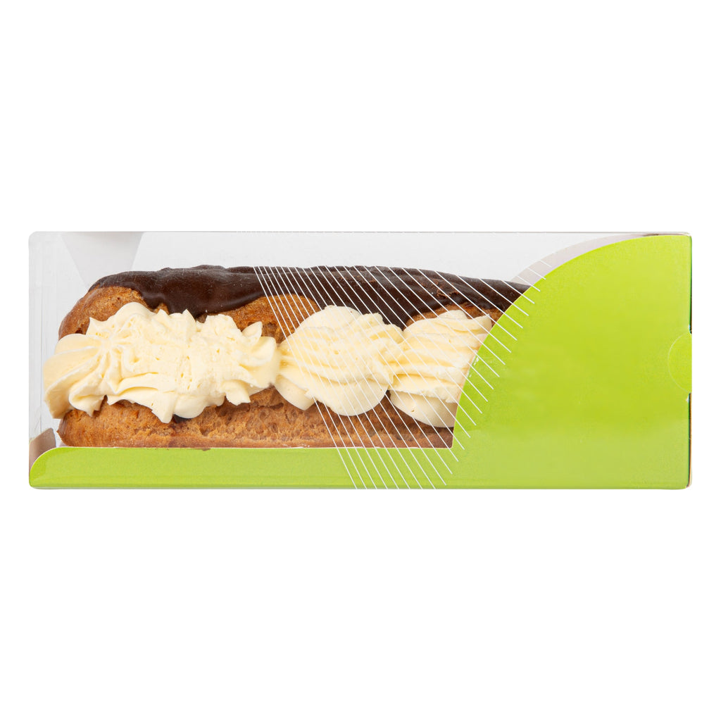 Sweet Vision Rectangle Clear Plastic Eclair Box - Green Paper Sleeve, Geometric Line Accent - 7" x 2 1/2" x 2 1/2" - 100 count box
