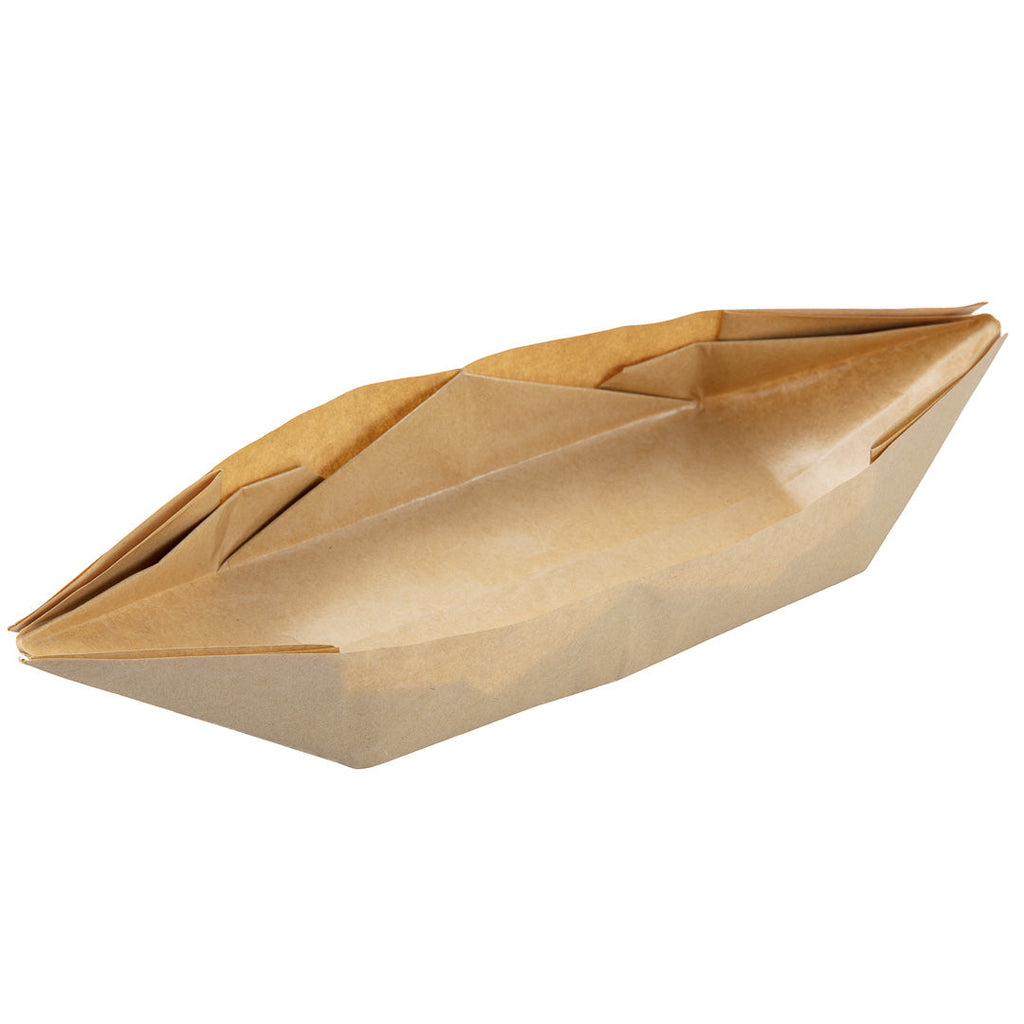 Bio Tek 12 oz Kraft Paper Handmade Origami Boat - Greaseproof - 13 1/2" x 4" x 1 1/2" - 100 count box