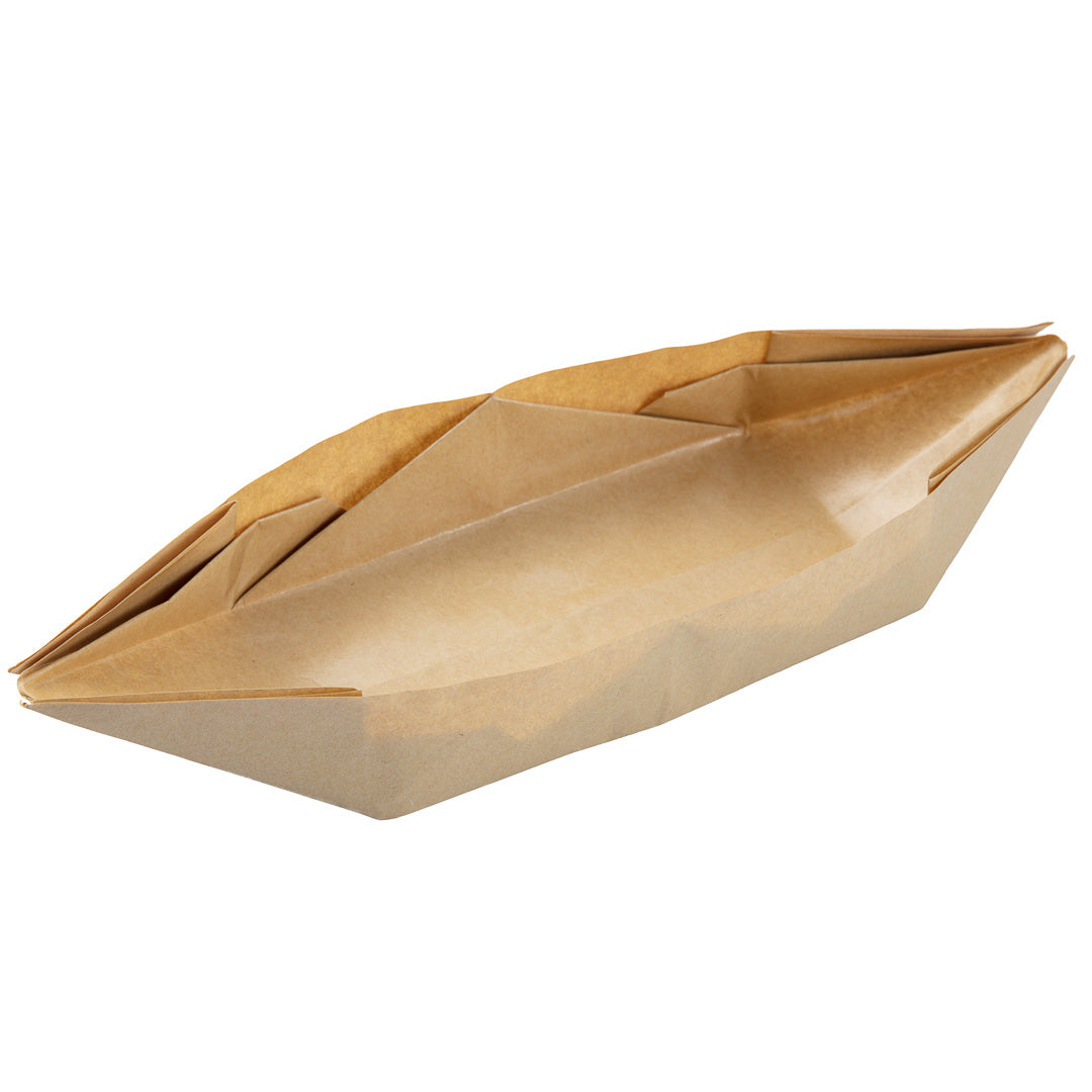 Bio Tek 12 oz Kraft Paper Handmade Origami Boat - Greaseproof - 13 1/2" x 4" x 1 1/2" - 100 count box