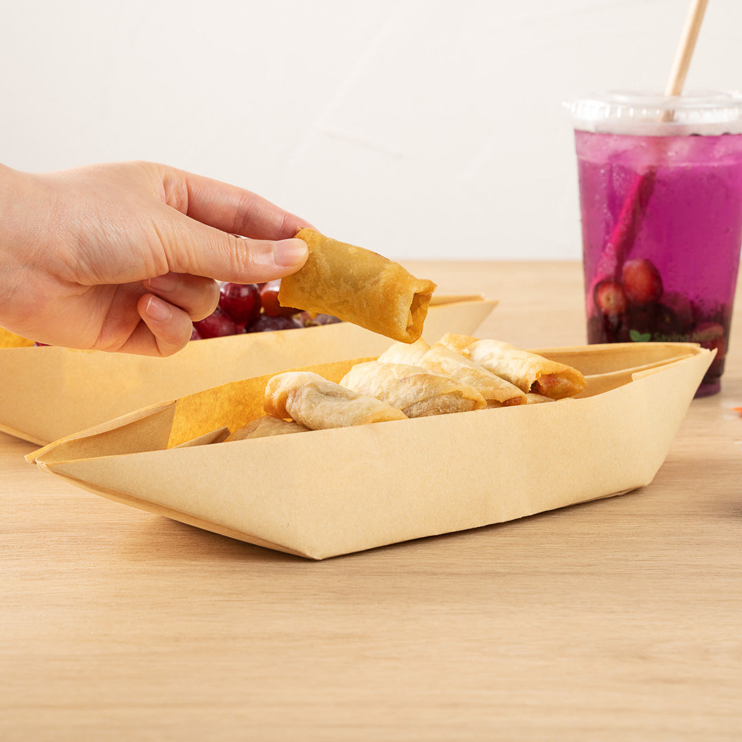 Bio Tek 12 oz Kraft Paper Handmade Origami Boat - Greaseproof - 13 1/2" x 4" x 1 1/2" - 100 count box