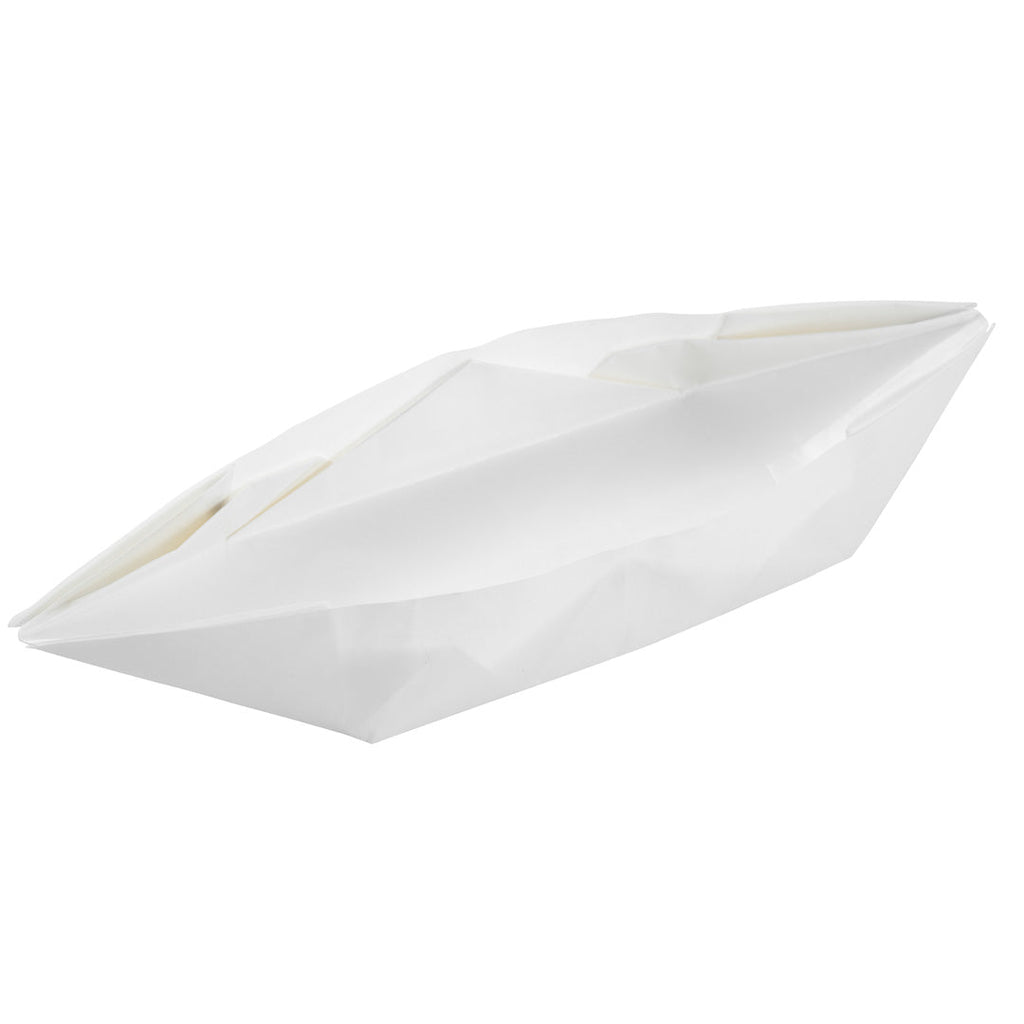 Bio Tek 12 oz White Paper Handmade Origami Boat - Greaseproof - 13 1/2" x 4" x 1 1/2" - 100 count box