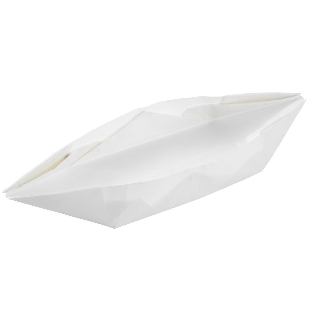 Bio Tek 12 oz White Paper Handmade Origami Boat - Greaseproof - 13 1/2" x 4" x 1 1/2" - 100 count box
