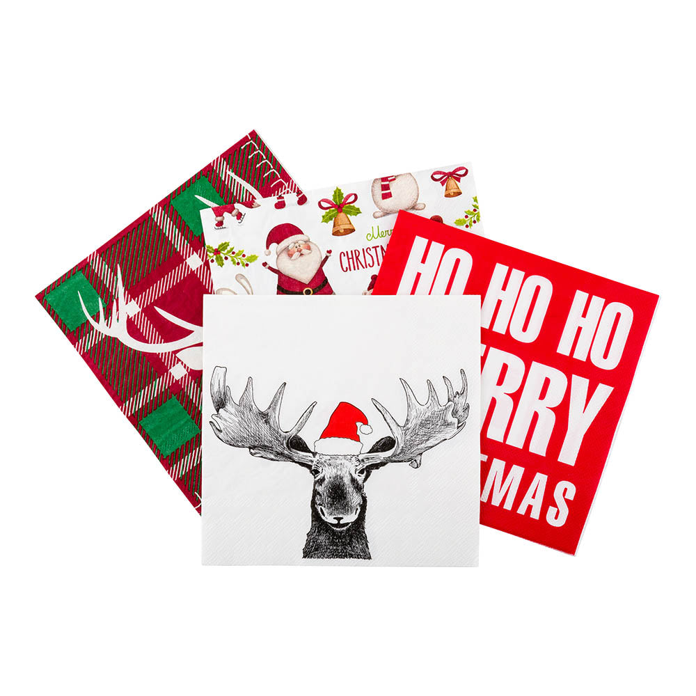Luxenap White Paper Luncheon Napkin - Holiday Moose - 13" x 13" - 20 count box