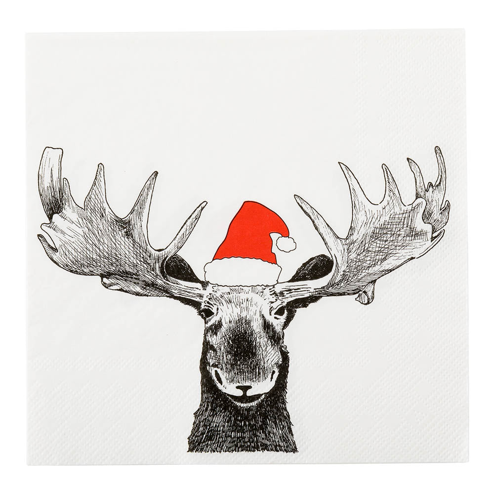 Luxenap White Paper Luncheon Napkin - Holiday Moose - 13" x 13" - 20 count box