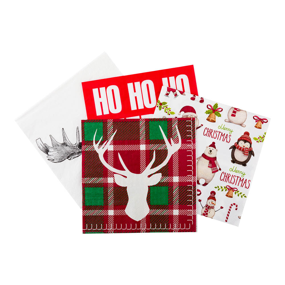 Luxenap Red / Green Plaid Paper Luncheon Napkin - Reindeer - 13" x 13" - 500 count box