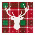 Luxenap Red / Green Plaid Paper Luncheon Napkin - Reindeer - 13" x 13" - 500 count box