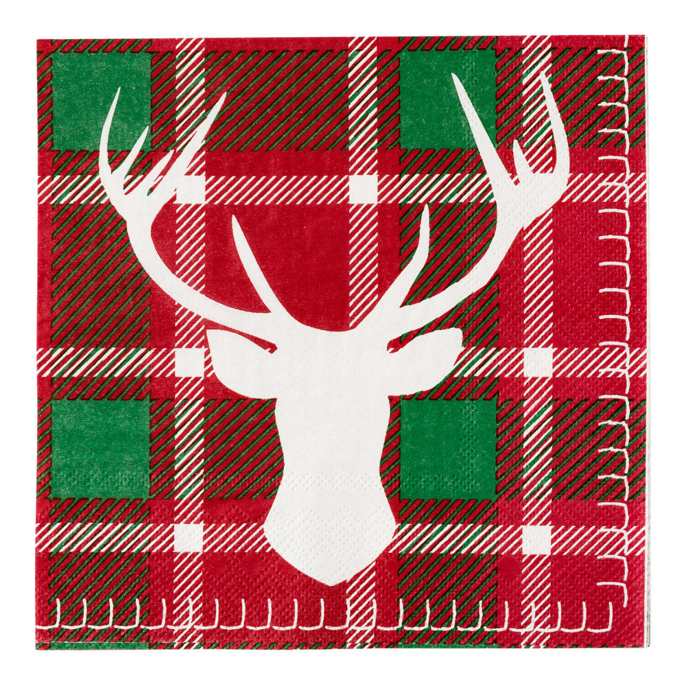 Luxenap Red / Green Plaid Paper Luncheon Napkin - Reindeer - 13" x 13" - 500 count box
