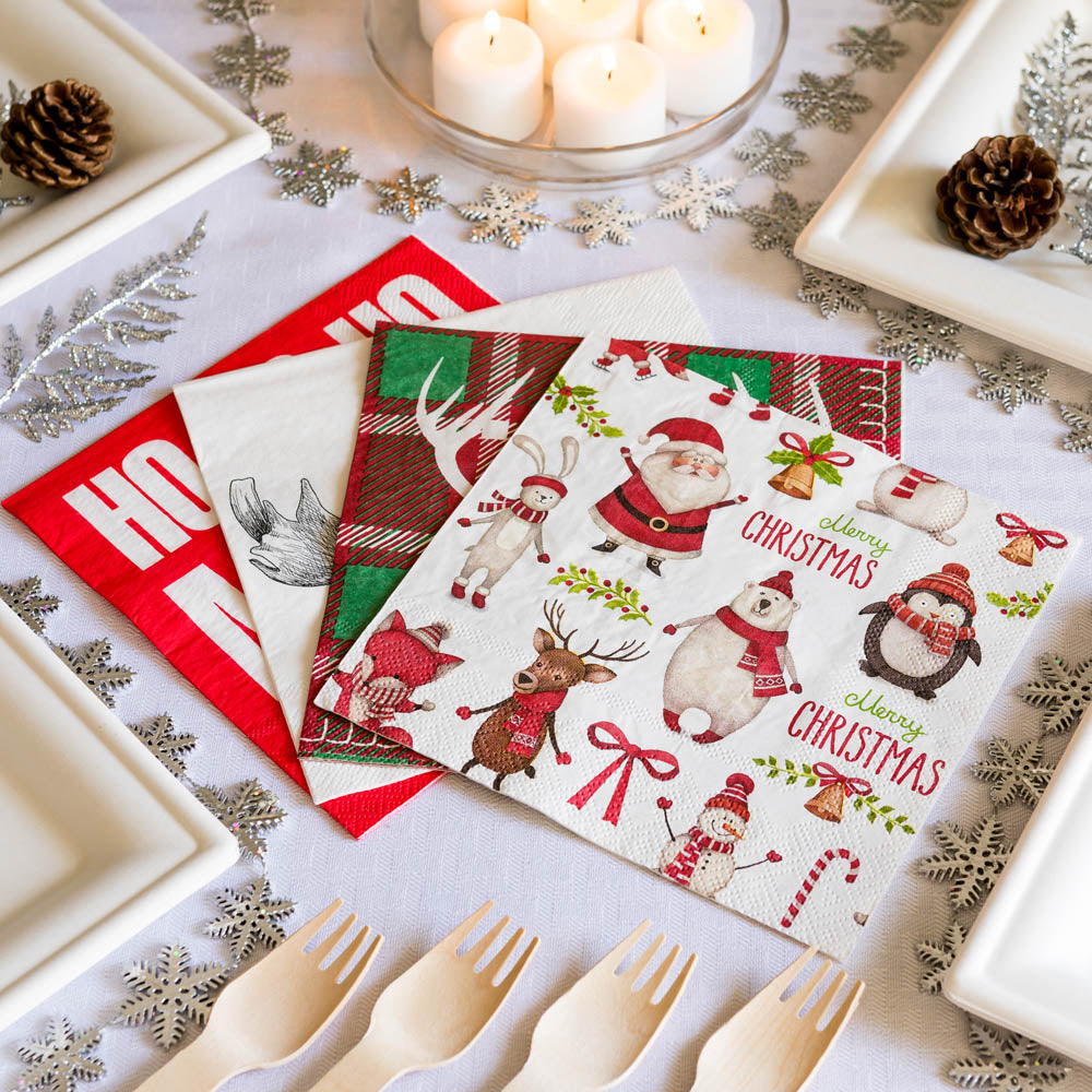 Luxenap White Paper Luncheon Napkin - Merry Christmas - 13" x 13" - 20 count box