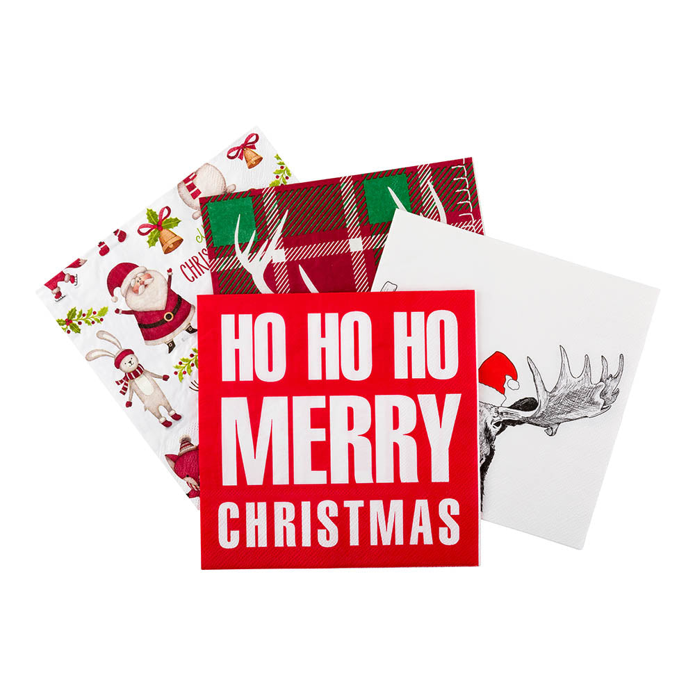 Luxenap Red Paper Luncheon Napkin - Ho Ho Ho - 13" x 13" - 20 count box