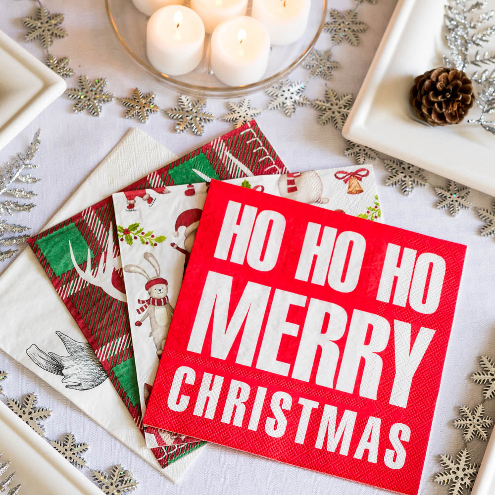 Luxenap Red Paper Luncheon Napkin - Ho Ho Ho - 13" x 13" - 500 count box