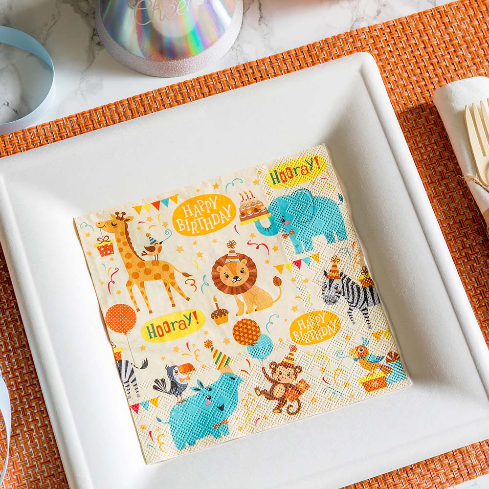 Luxenap Assorted Paper Luncheon Napkin - Jungle Safari - 13" x 13" - 20 count box