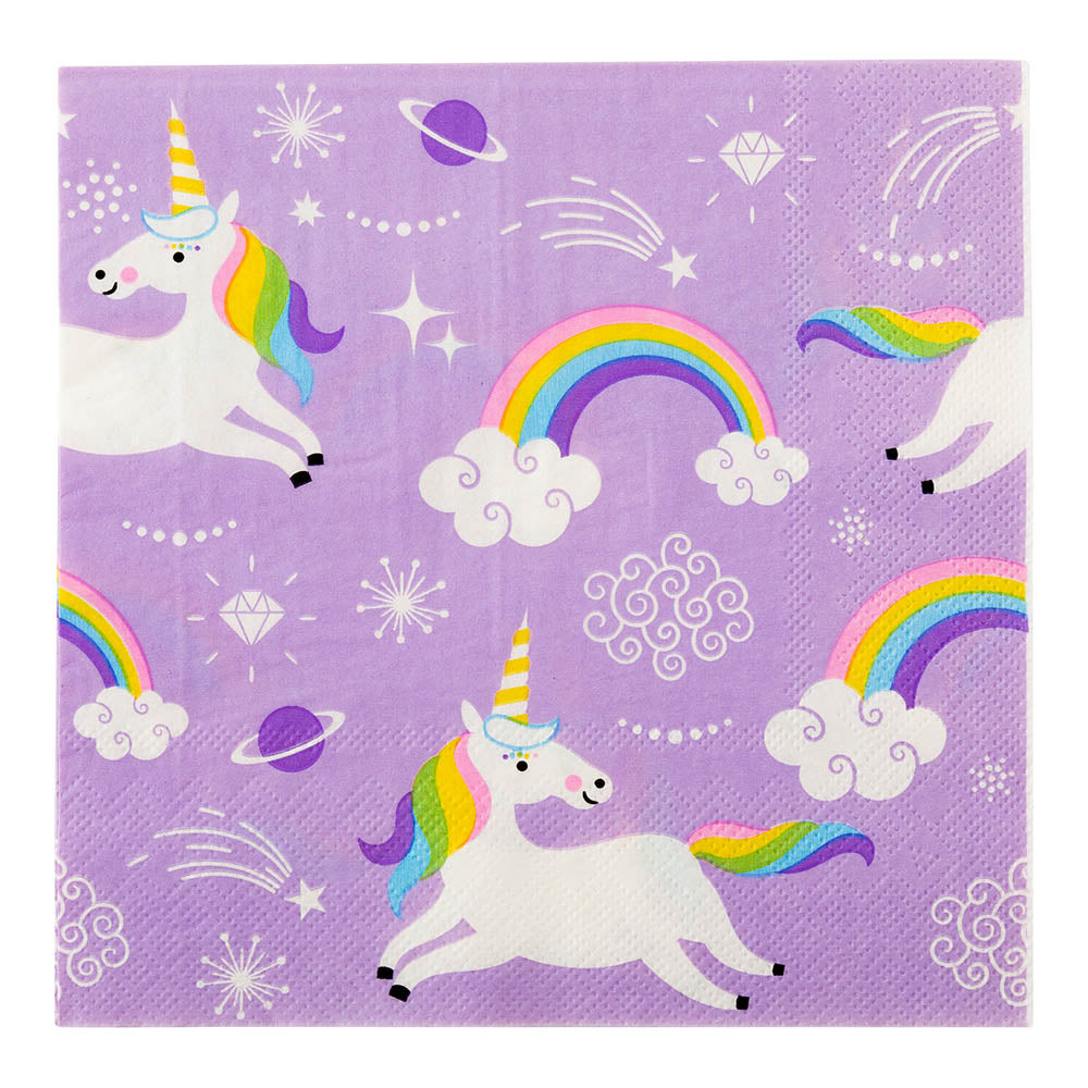Luxenap Purple Paper Luncheon Napkin - Magical Unicorn - 13" x 13" - 500 count box