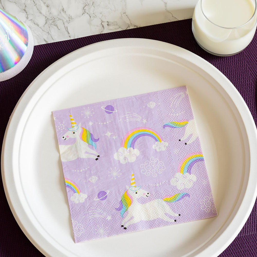 Luxenap Purple Paper Luncheon Napkin - Magical Unicorn - 13" x 13" - 500 count box