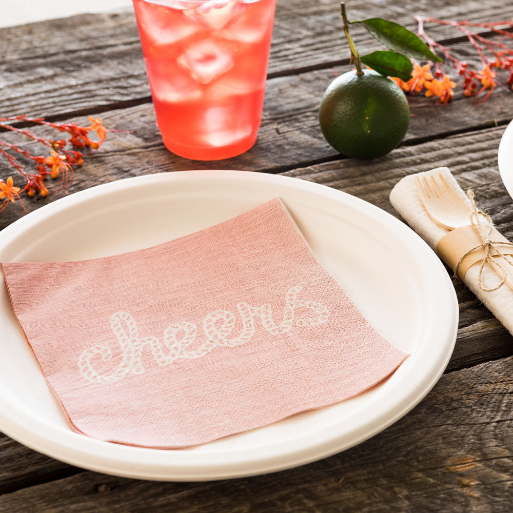Luxenap Pink Paper Luncheon Napkin - Cheers, Rope Script - 13" x 13" - 20 count box