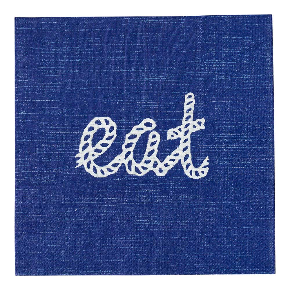 Luxenap Navy Paper Luncheon Napkin - Eat, Rope Script - 13" x 13" - 20 count box