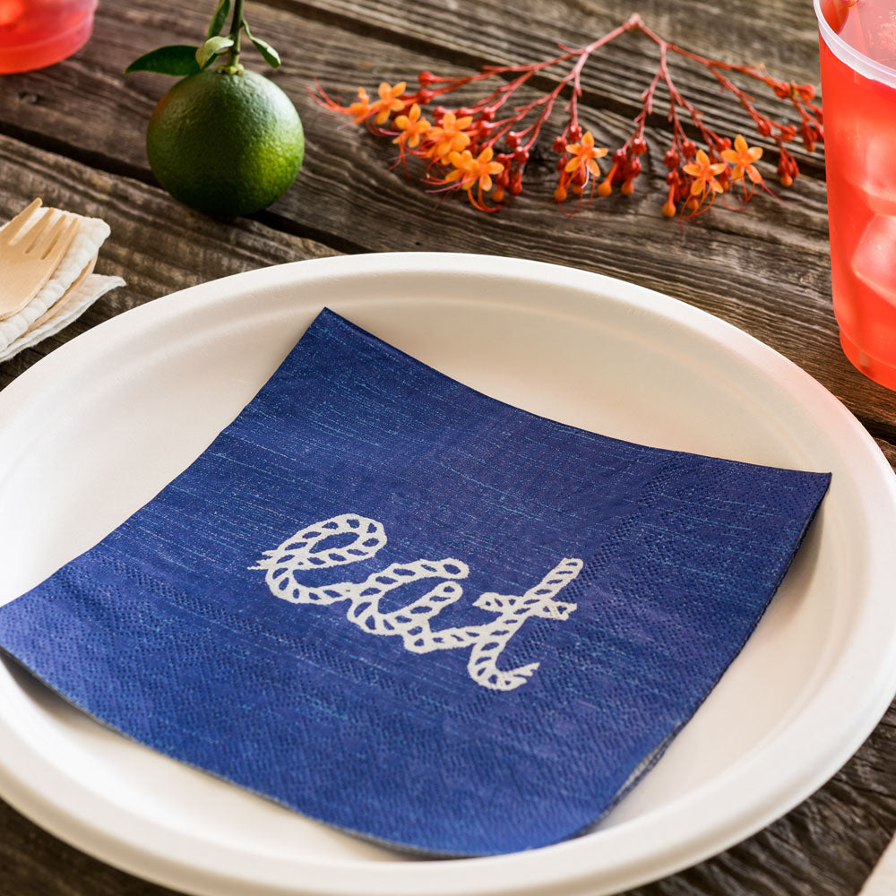 Luxenap Navy Paper Luncheon Napkin - Eat, Rope Script - 13" x 13" - 500 count box