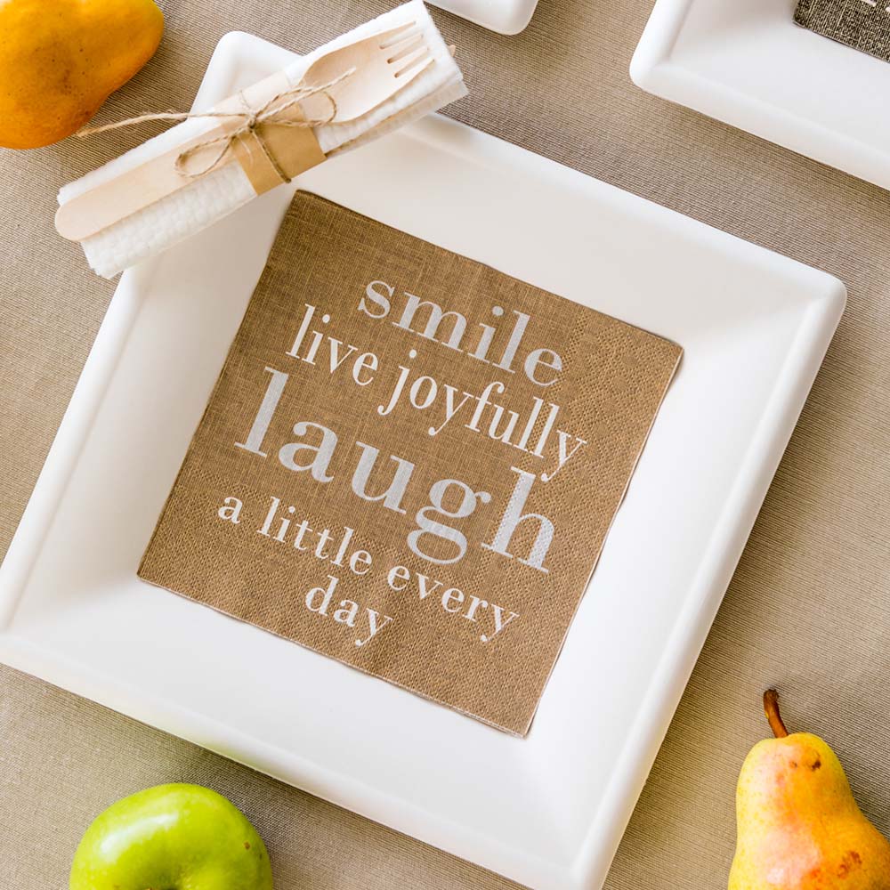 Luxenap Brown Paper Luncheon Napkin - Live Joyfully - 13" x 13" - 500 count box