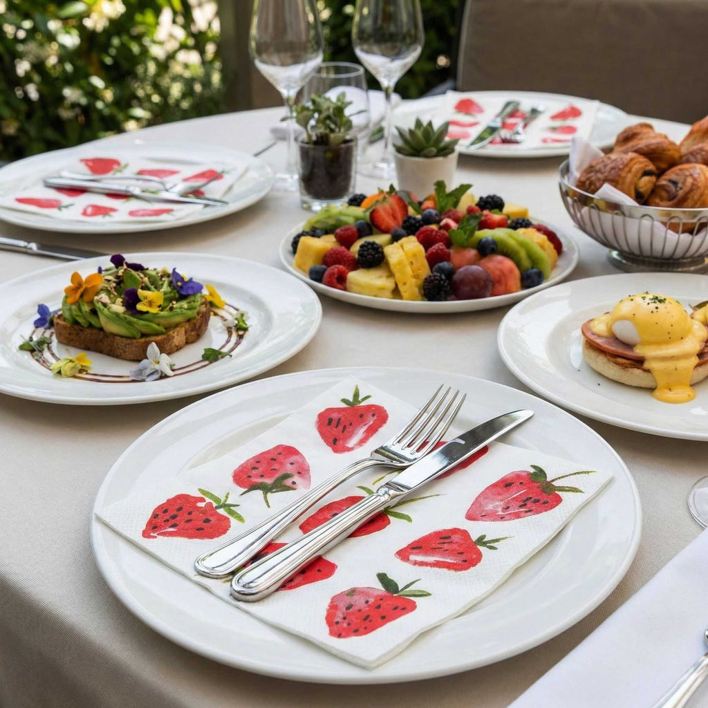 Luxenap White Paper Luncheon Napkin - Strawberry Watercolor - 13" x 13" - 20 count box