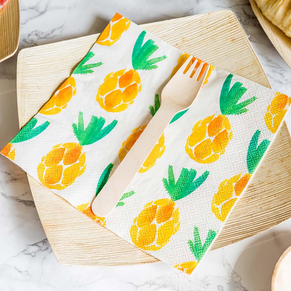 Luxenap White Paper Luncheon Napkin - Pineapple Watercolor - 13" x 13" - 500 count box