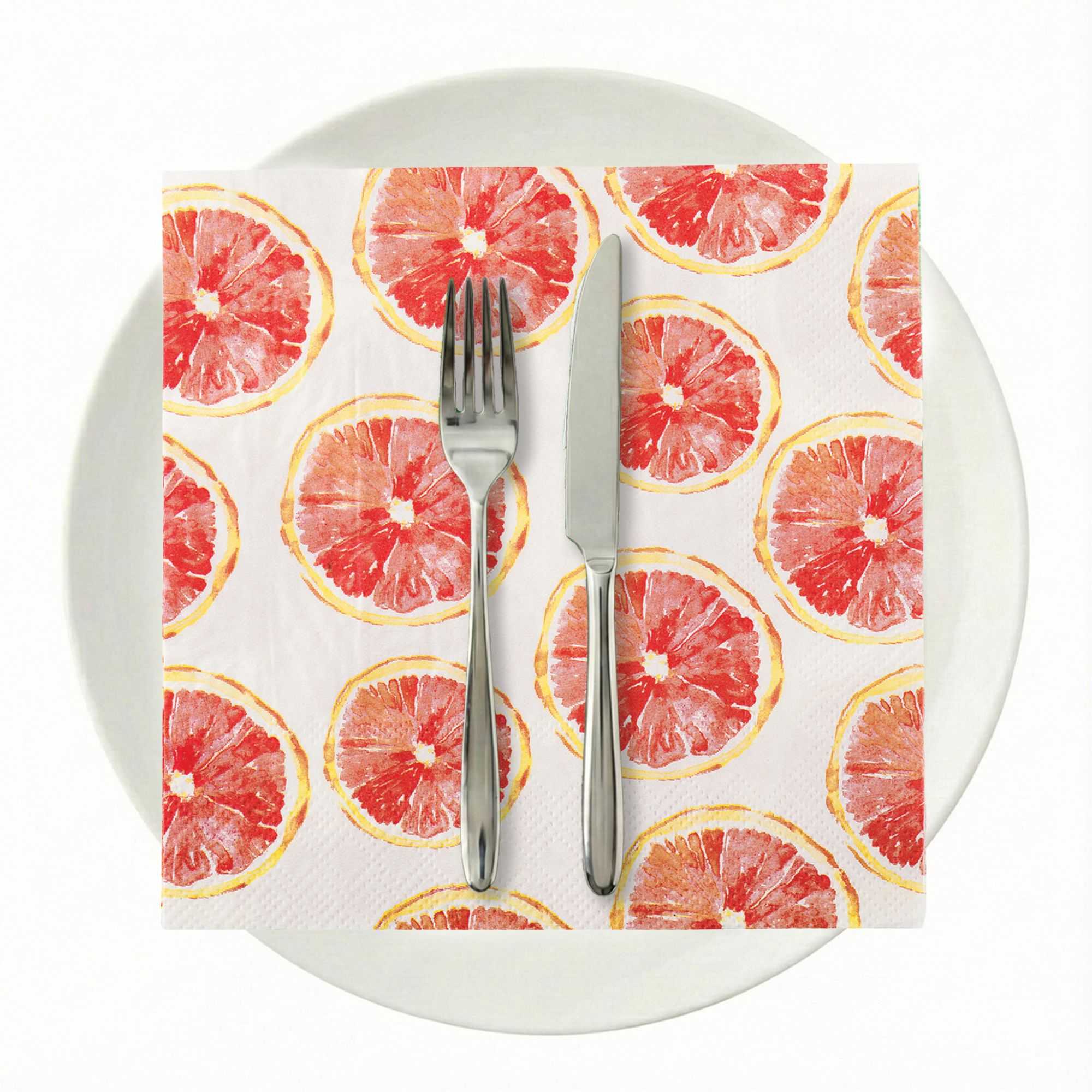 Luxenap White Paper Luncheon Napkin - Grapefruit Watercolor - 13" x 13" - 20 count box