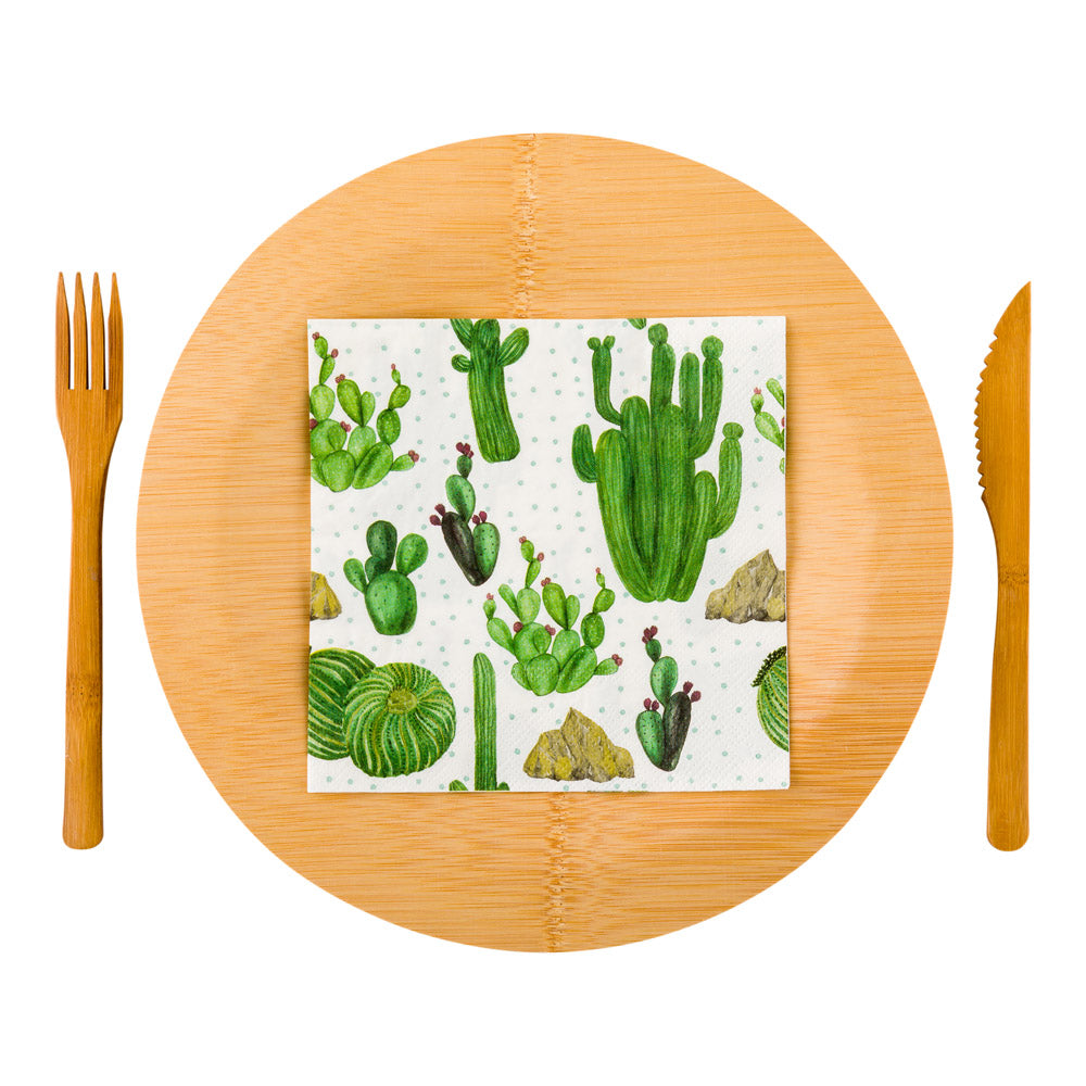 Luxenap White Paper Luncheon Napkin - Cactus - 13" x 13" - 20 count box