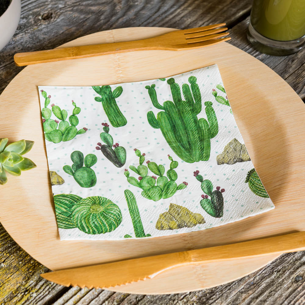 Luxenap White Paper Luncheon Napkin - Cactus - 13" x 13" - 20 count box