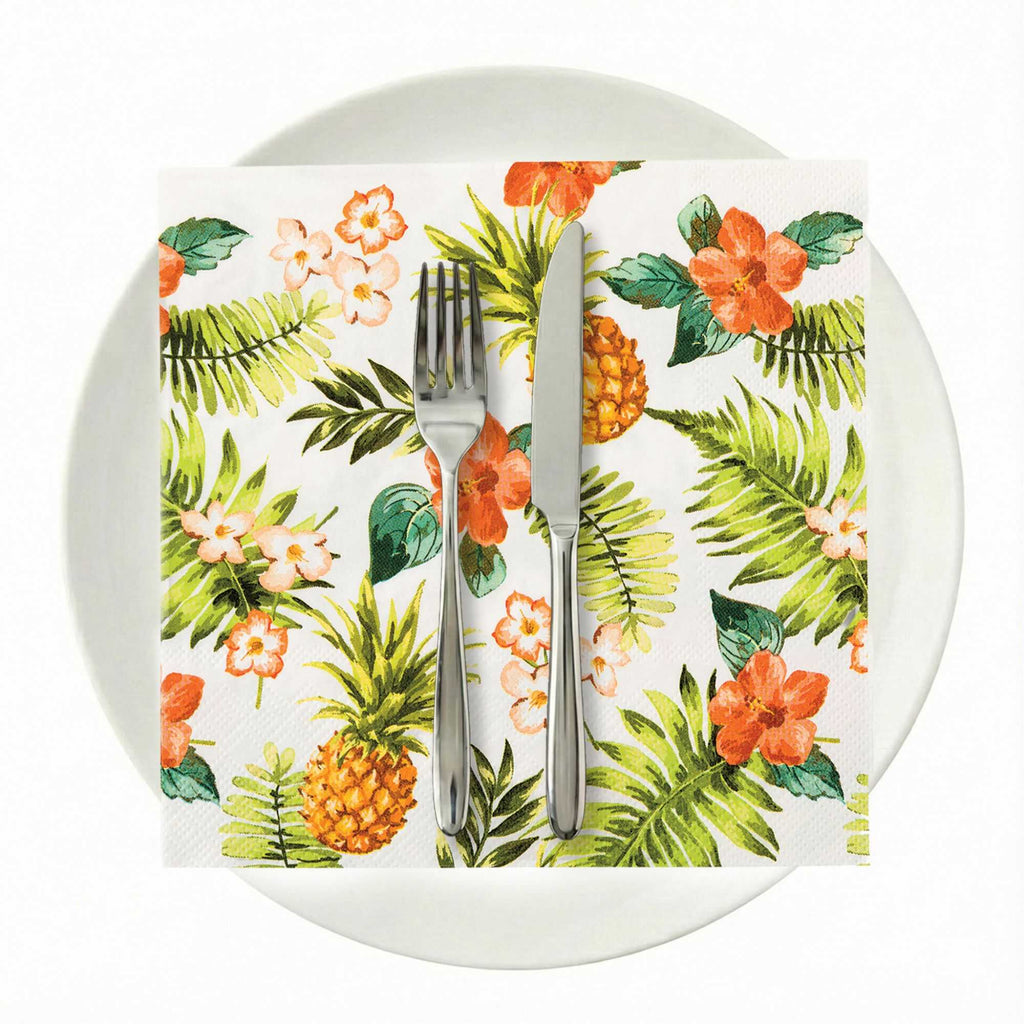 Luxenap White Paper Luncheon Napkin - Hawaiian Vacation - 13" x 13" - 20 count box