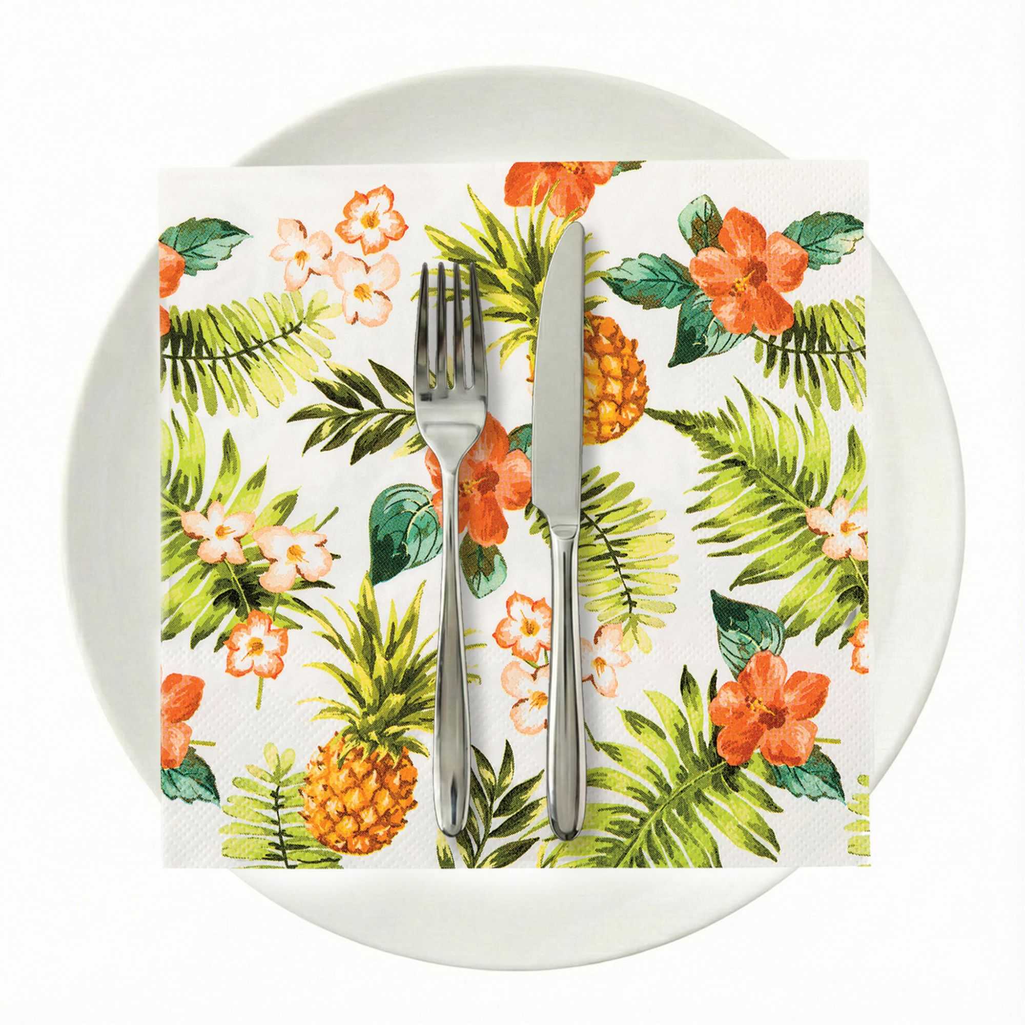 Luxenap White Paper Luncheon Napkin - Hawaiian Vacation - 13" x 13" - 500 count box
