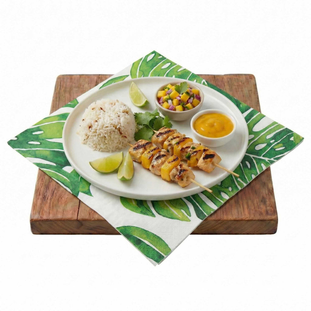 Luxenap White Paper Luncheon Napkin - Tropical Leaves - 13" x 13" - 20 count box