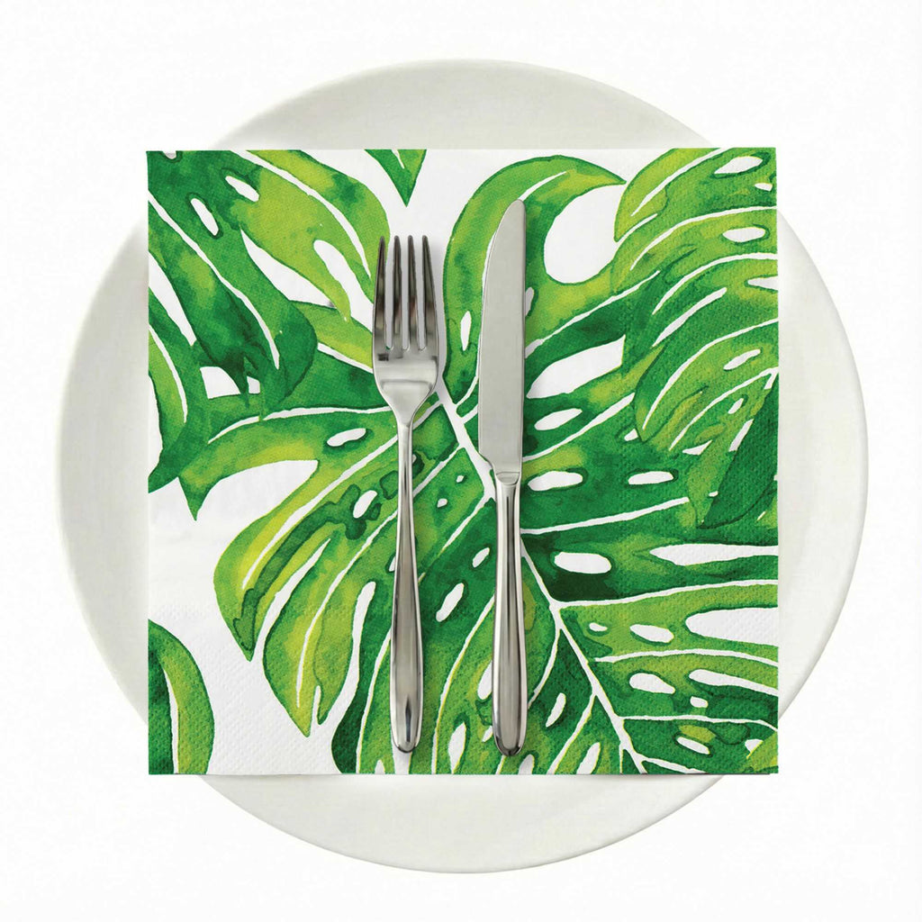 Luxenap White Paper Luncheon Napkin - Tropical Leaves - 13" x 13" - 20 count box