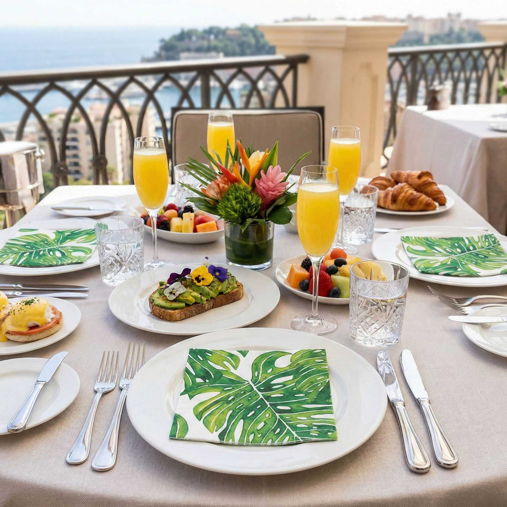 Luxenap White Paper Luncheon Napkin - Tropical Leaves - 13" x 13" - 20 count box