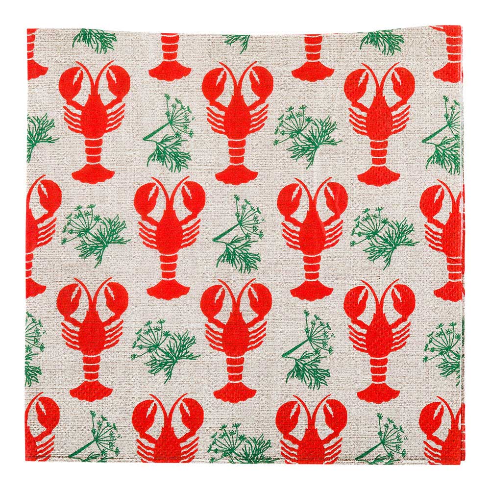 Luxenap Gray Paper Luncheon Napkin - Maine Lobster - 13" x 13" - 20 count box