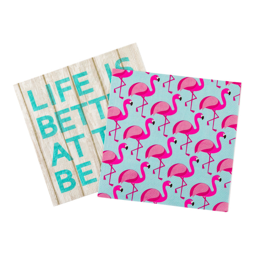 Luxenap Sky Blue Paper Luncheon Napkin - Florida Flamingo - 13" x 13" - 20 count box