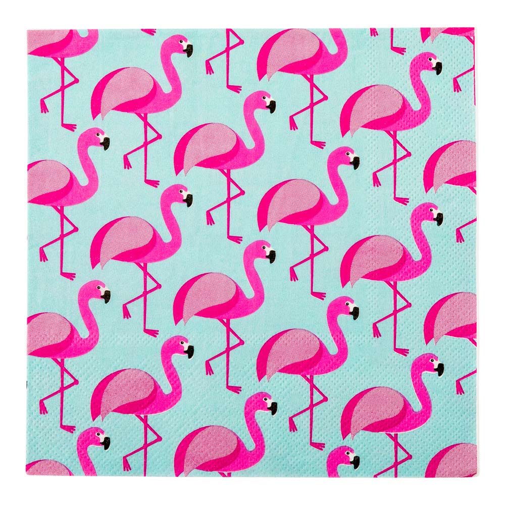 Luxenap Sky Blue Paper Luncheon Napkin - Florida Flamingo - 13" x 13" - 20 count box