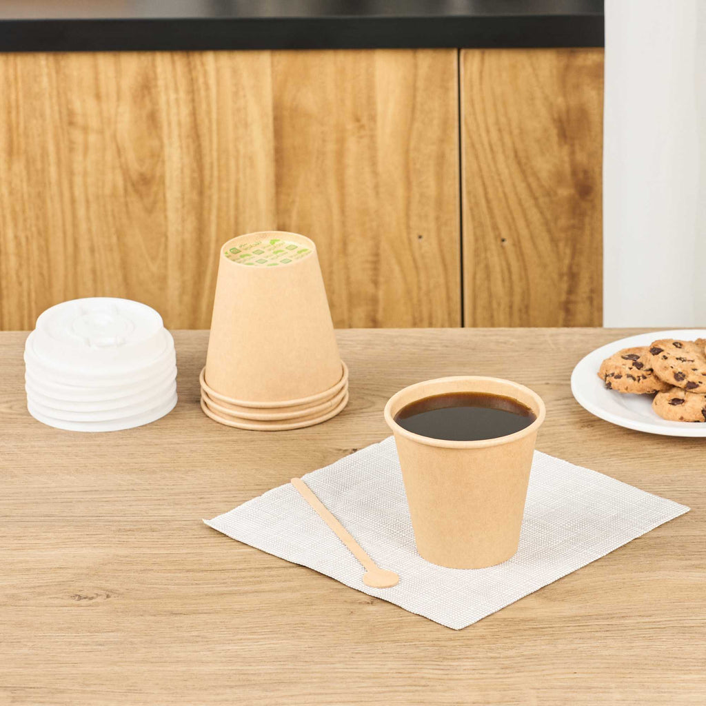 Restpresso 8 oz Natural Paper Unbleached Coffee Cup - Single Wall - 3 1/2" x 3 1/2" x 3 1/4" - 1000 count box