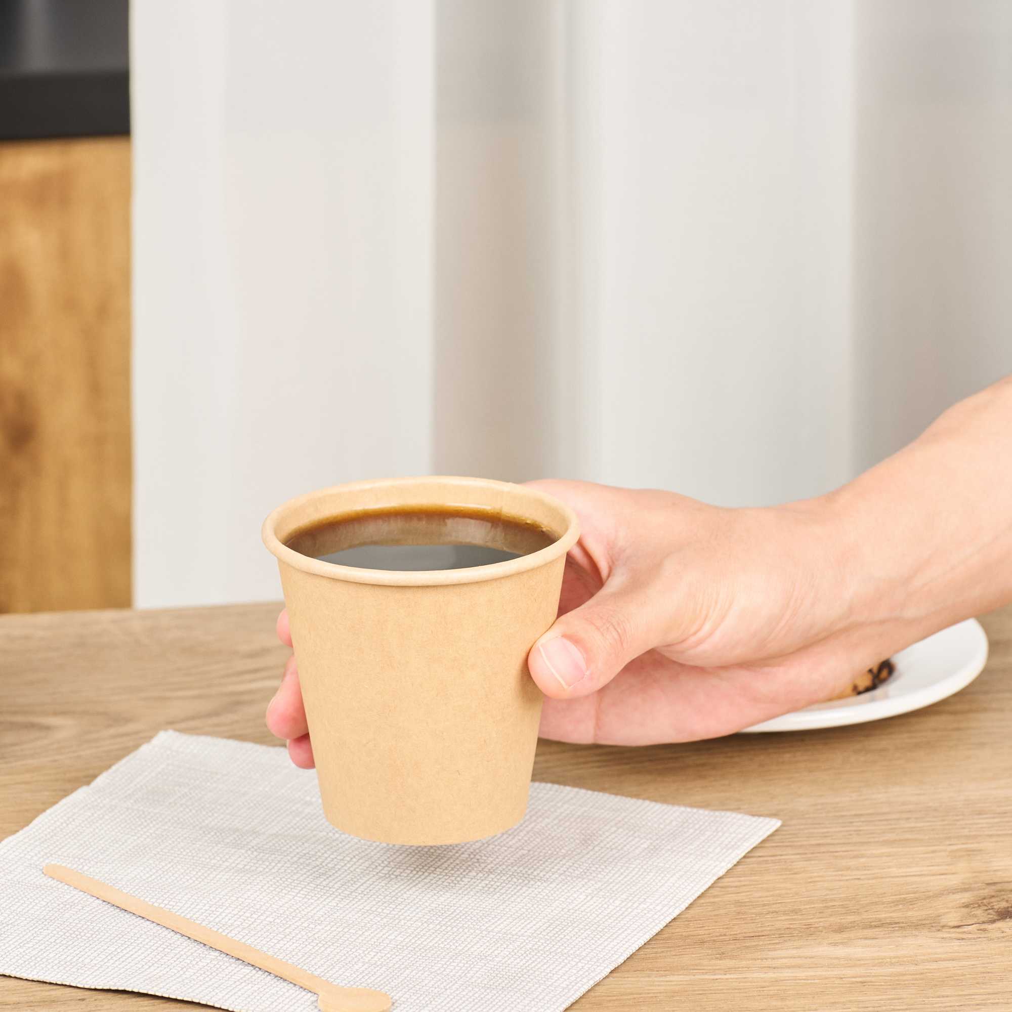 Restpresso 8 oz Natural Paper Unbleached Coffee Cup - Single Wall - 3 1/2" x 3 1/2" x 3 1/4" - 50 count box