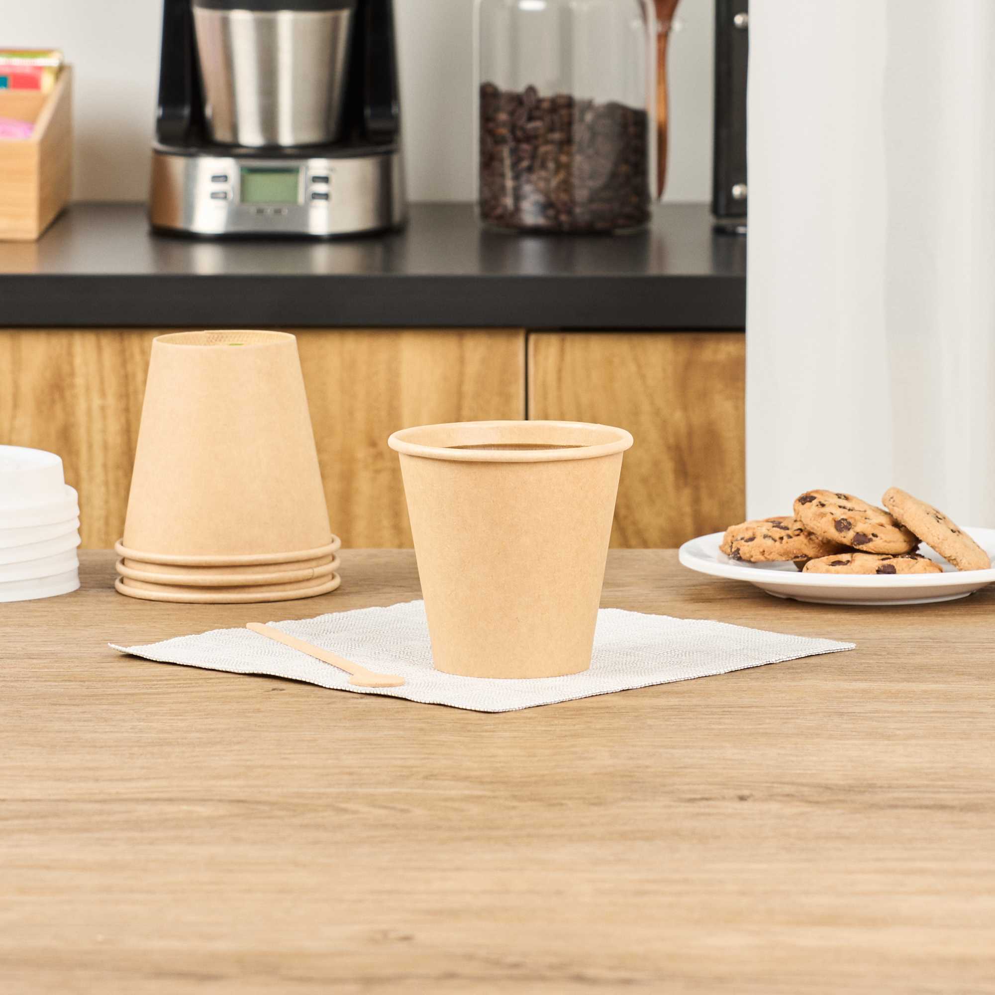 Restpresso 8 oz Natural Paper Unbleached Coffee Cup - Single Wall - 3 1/2" x 3 1/2" x 3 1/4" - 1000 count box