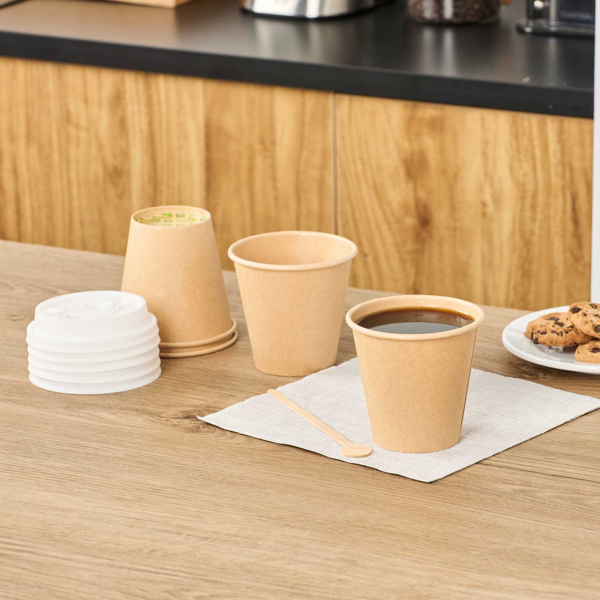 Restpresso 8 oz Natural Paper Unbleached Coffee Cup - Single Wall - 3 1/2" x 3 1/2" x 3 1/4" - 1000 count box
