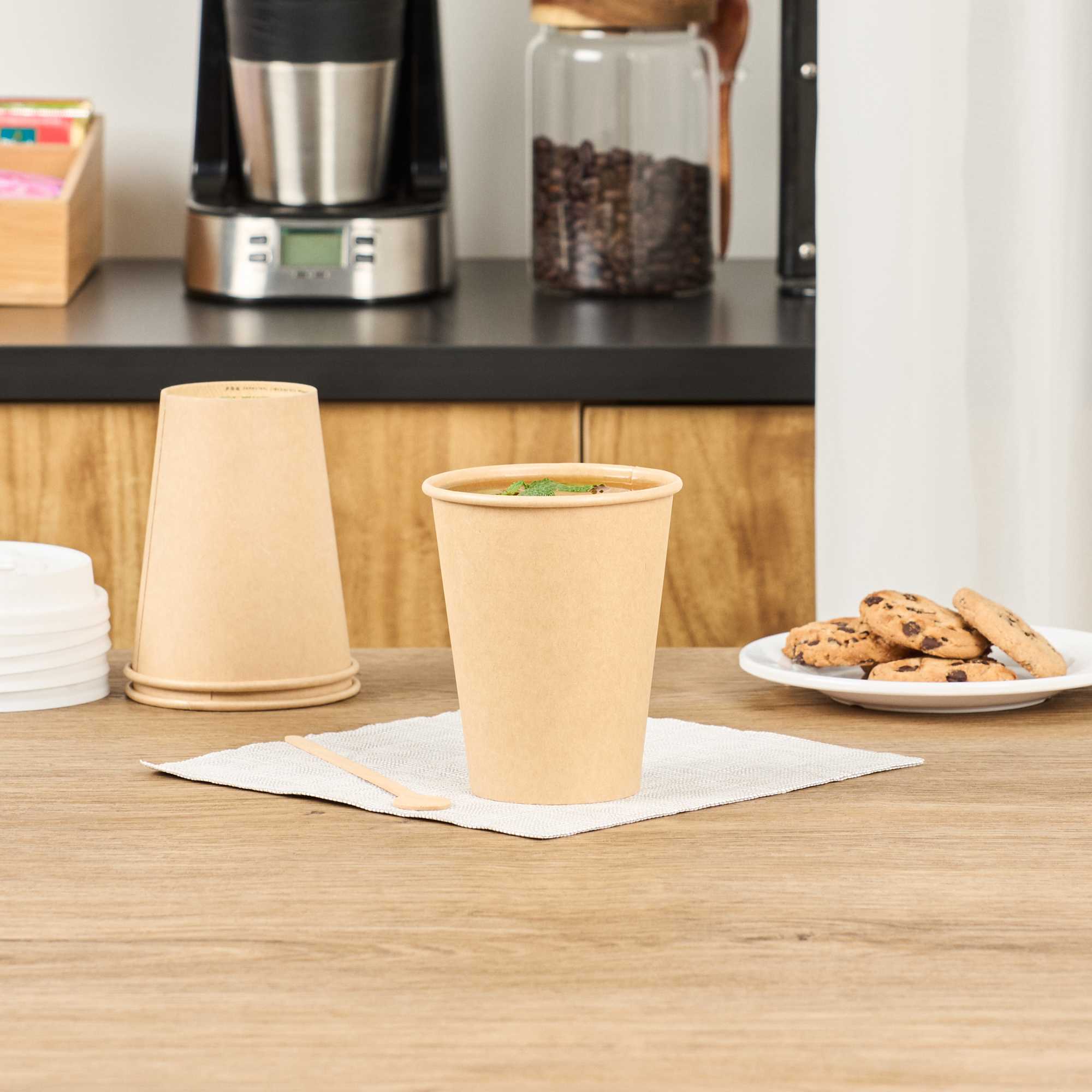 Restpresso 12 oz Natural Paper Unbleached Coffee Cup - Single Wall - 3 1/2" x 3 1/2" x 4 1/4" - 50 count box