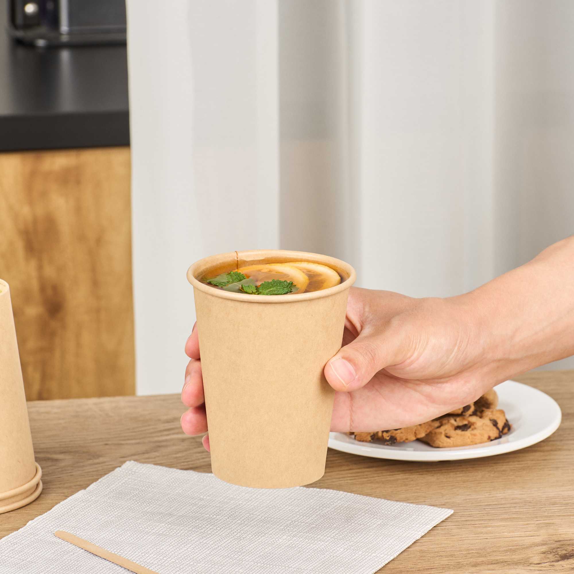 Restpresso 12 oz Natural Paper Unbleached Coffee Cup - Single Wall - 3 1/2" x 3 1/2" x 4 1/4" - 50 count box