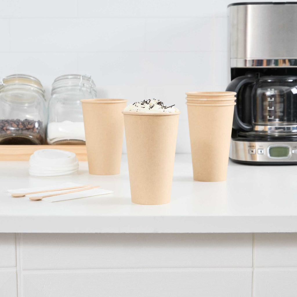 Restpresso 16 oz Natural Paper Unbleached Coffee Cup - Single Wall - 3 1/2" x 3 1/2" x 5 1/2" - 50 count box
