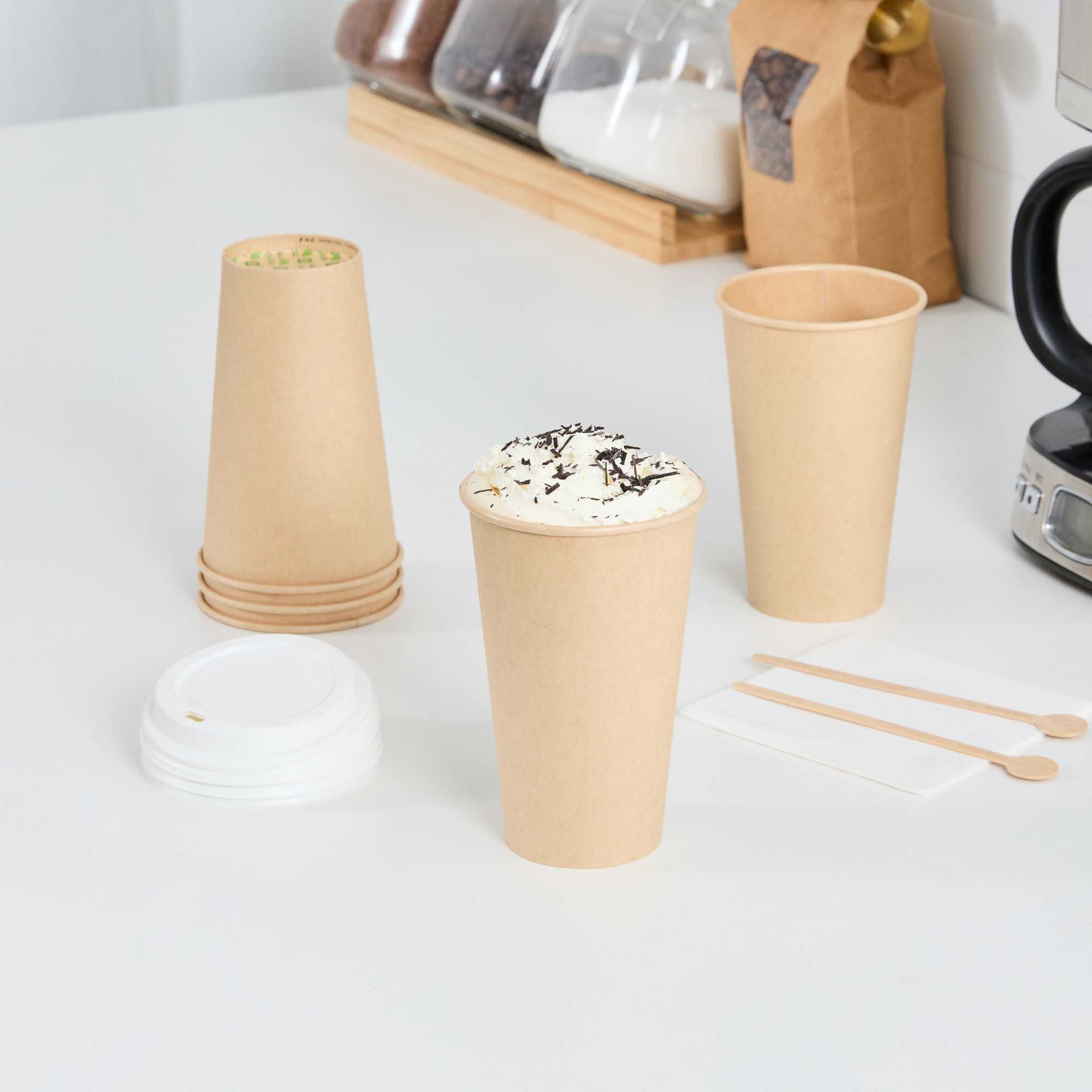 Restpresso 16 oz Natural Paper Unbleached Coffee Cup - Single Wall - 3 1/2" x 3 1/2" x 5 1/2" - 50 count box