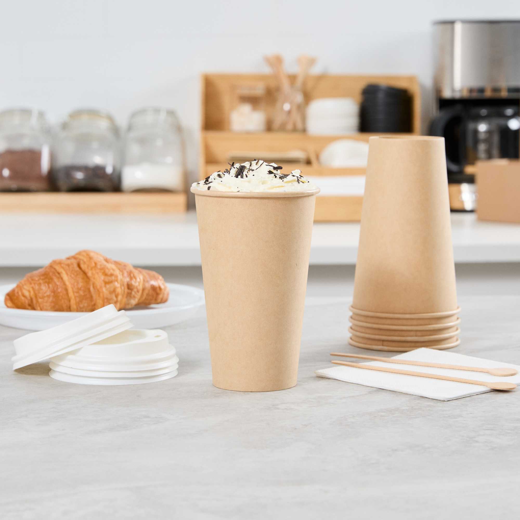 Restpresso 16 oz Natural Paper Unbleached Coffee Cup - Single Wall - 3 1/2" x 3 1/2" x 5 1/2" - 1000 count box