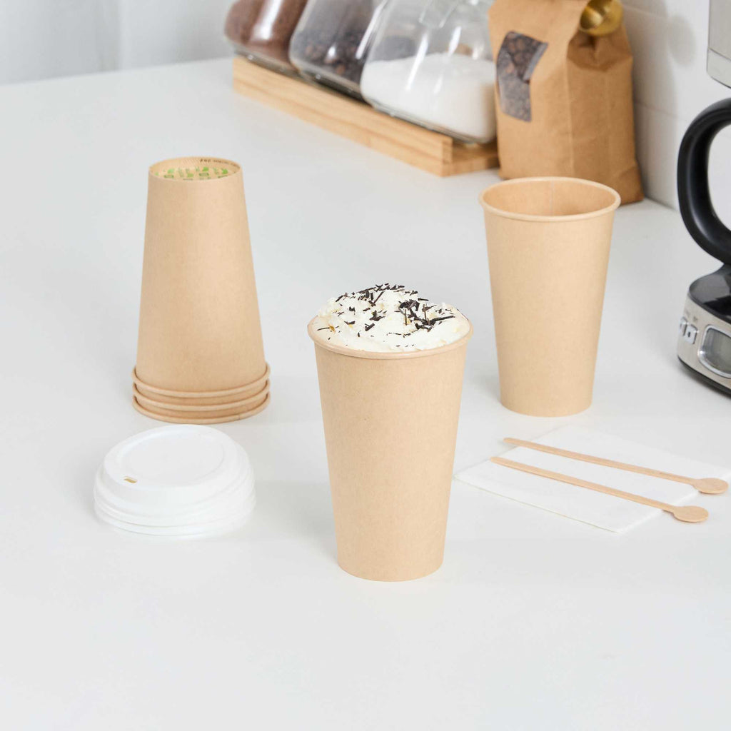 Restpresso 16 oz Natural Paper Unbleached Coffee Cup - Single Wall - 3 1/2" x 3 1/2" x 5 1/2" - 1000 count box