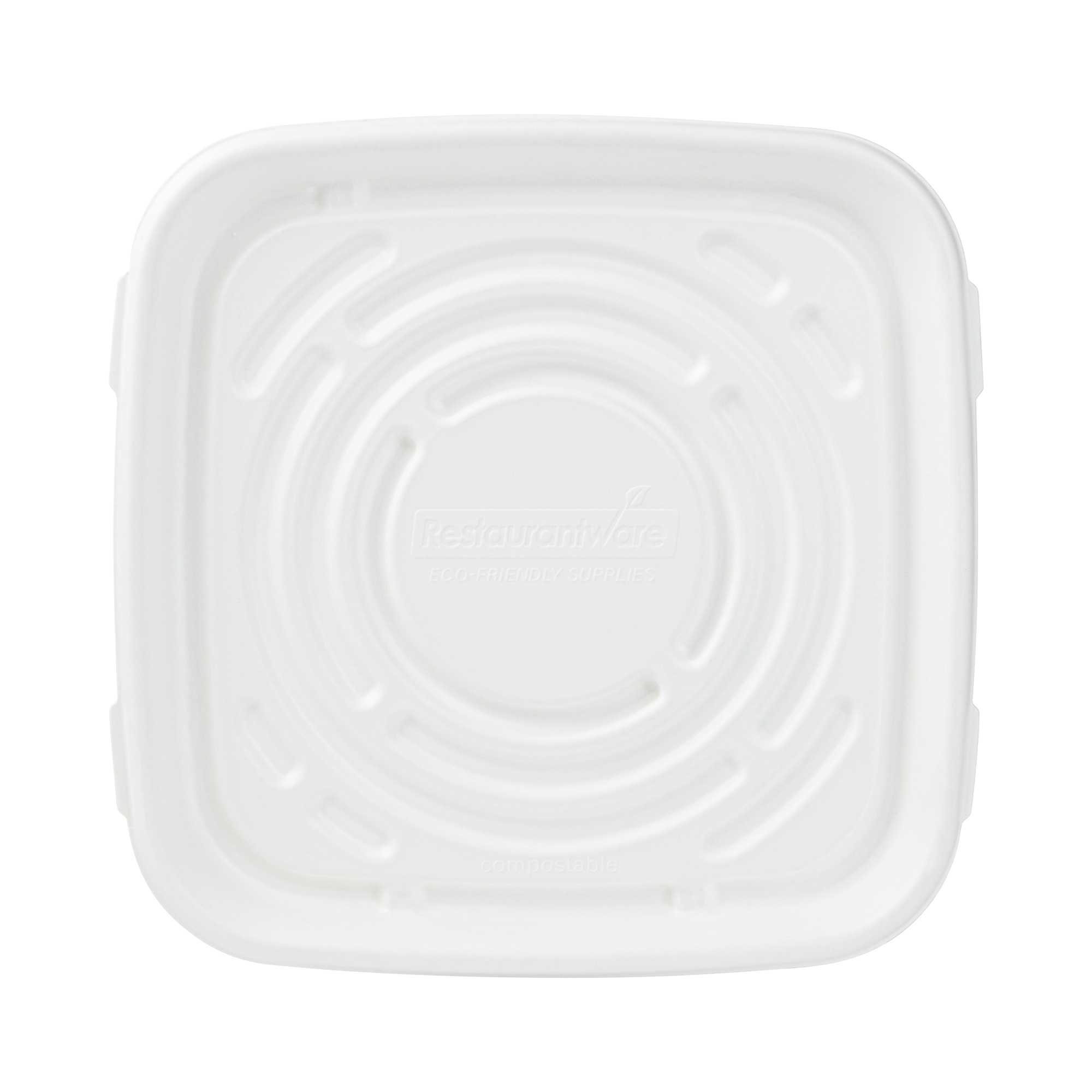 Pulp Safe No PFAS Added Square White Sugarcane / Bagasse Tray - Home Compostable - 12" x 12" - 100 count box