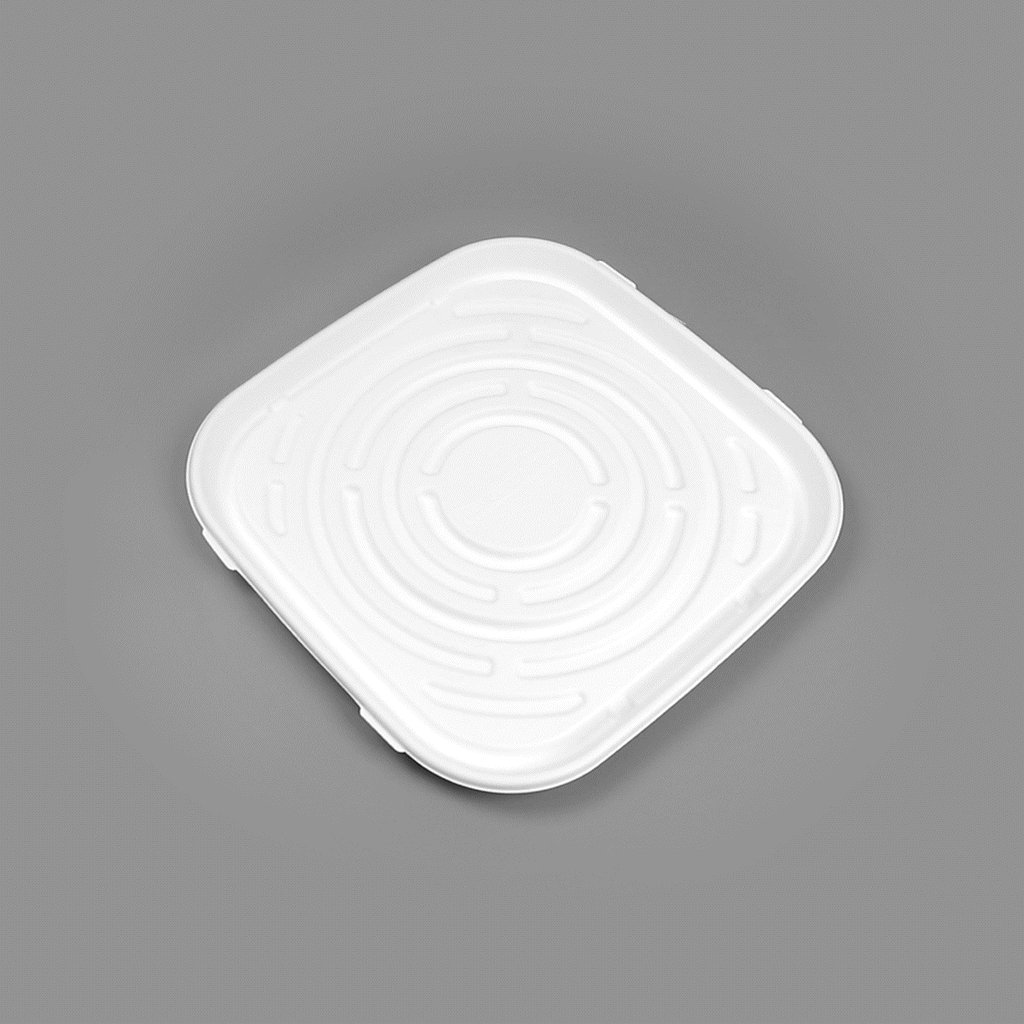 Pulp Safe No PFAS Added Square White Sugarcane / Bagasse Tray - Home Compostable - 16" x 16" - 100 count box