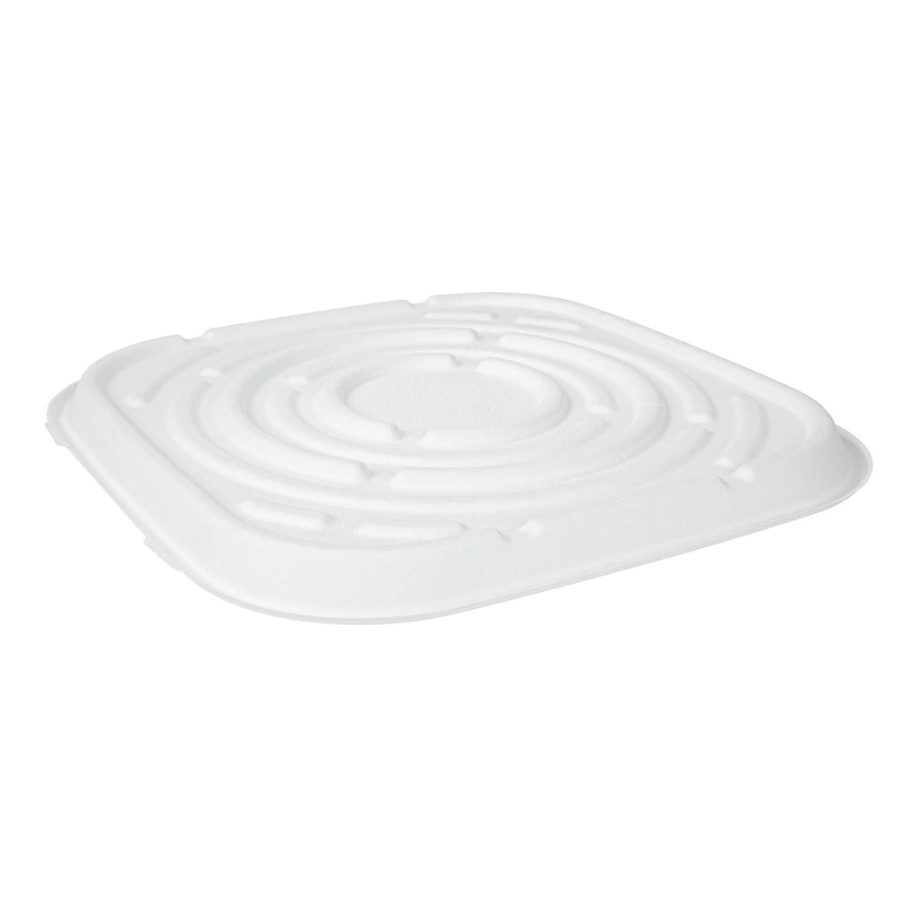 Pulp Safe No PFAS Added Square White Sugarcane / Bagasse Tray - Home Compostable - 16" x 16" - 100 count box