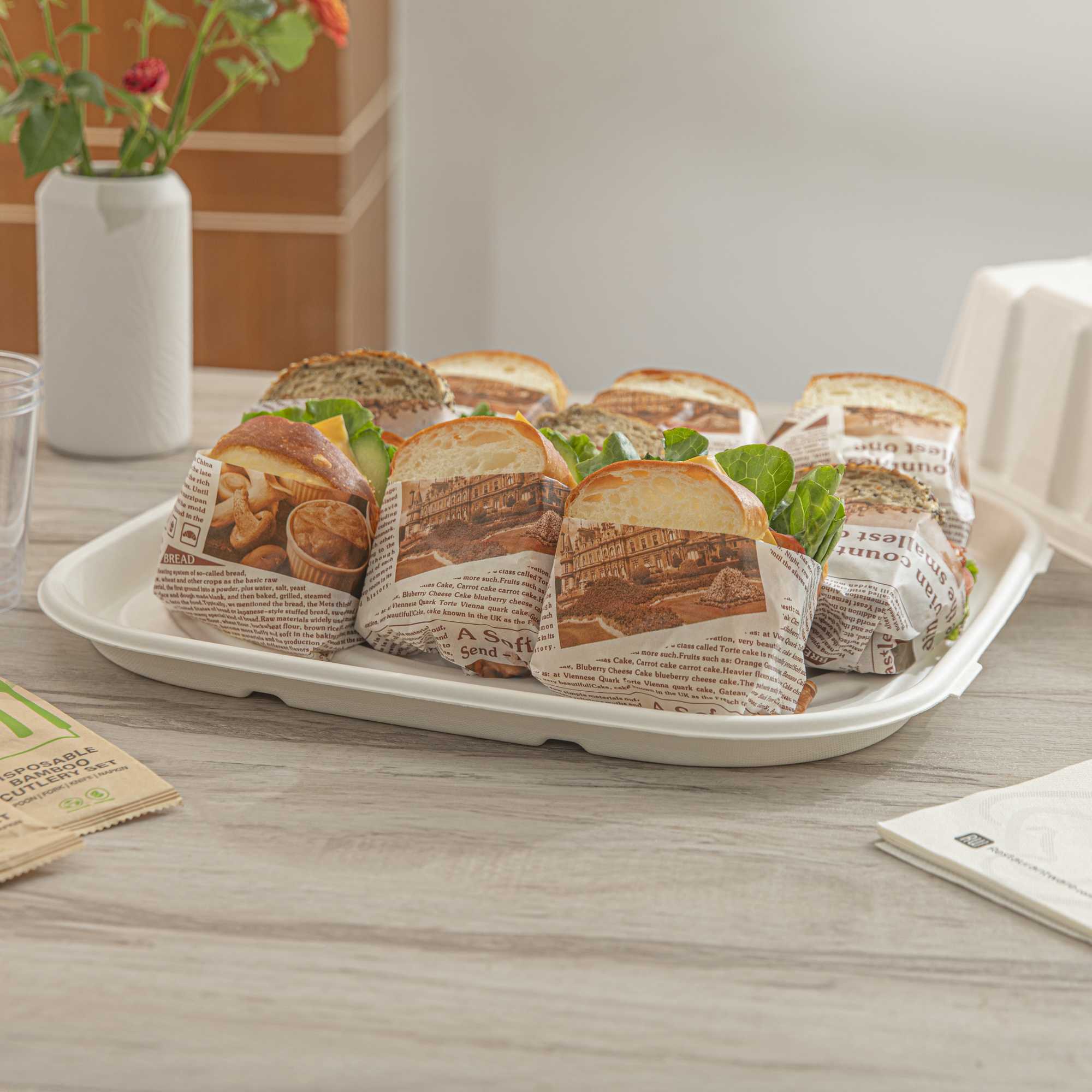 Pulp Safe No PFAS Added Square White Sugarcane / Bagasse Tray - Home Compostable - 16" x 16" - 100 count box